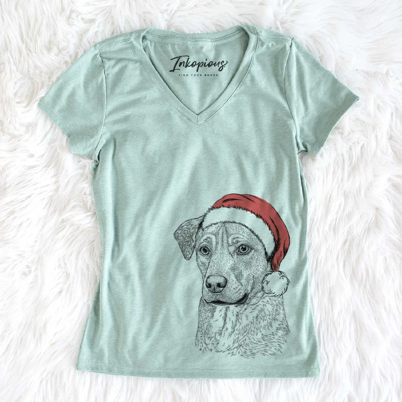 Santa Feta the Mixed Breed - Women's V-neck Shirt-- Lace Blend Ribbed Blend Corduroy Blend Santa Feta the Mixed Breed - Women's V-neck Shirt-- Lace Blend Ribbed Blend Corduroy Blend