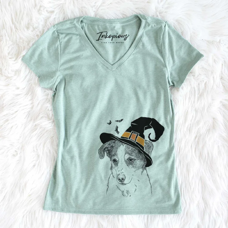 Witch Coco the Beagle Mix - Women's V-neck Shirt-- Welt Pockets Slit Pockets
