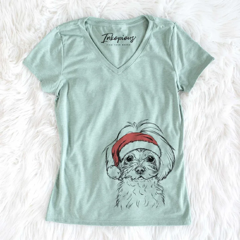 Santa Ellie the Maltese - Women's V-neck Shirt-- Oversized T-Shirt Spandex breathable Santa Ellie the Maltese - Women's V-neck Shirt-- Oversized T-Shirt Spandex breathable