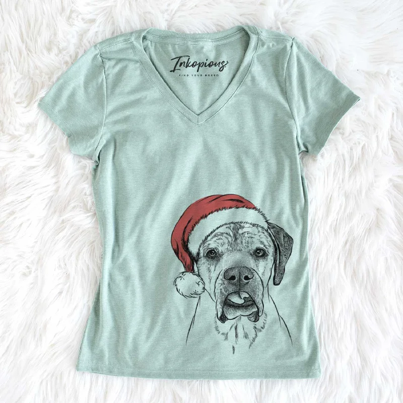 Santa Emma the English Mastiff - Women's V-neck Shirt-- Front Pockets Side Pockets Patch Pockets Santa Emma the English Mastiff - Women's V-neck Shirt-- Front Pockets Side Pockets Patch Pockets
