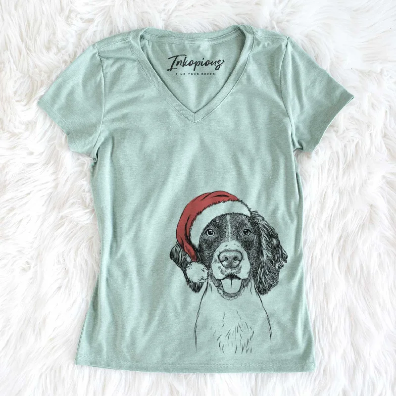 Santa Ever the English Springer Spaniel - Women's V-neck Shirt-- Hooded Caped Shawl Collar Santa Ever the English Springer Spaniel - Women's V-neck Shirt-- Hooded Caped Shawl Collar