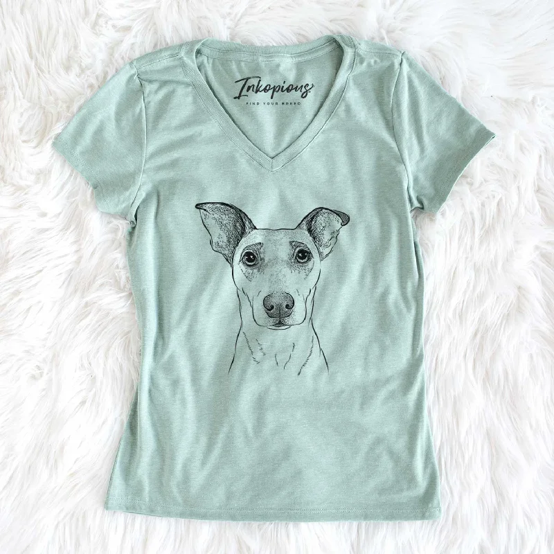 Bare Georgie Rat the Terrier Mix - Women's V-neck Shirt-- Mesh Blend Leather Blend Suede Blend Bare Georgie Rat the Terrier Mix - Women's V-neck Shirt-- Mesh Blend Leather Blend Suede Blend