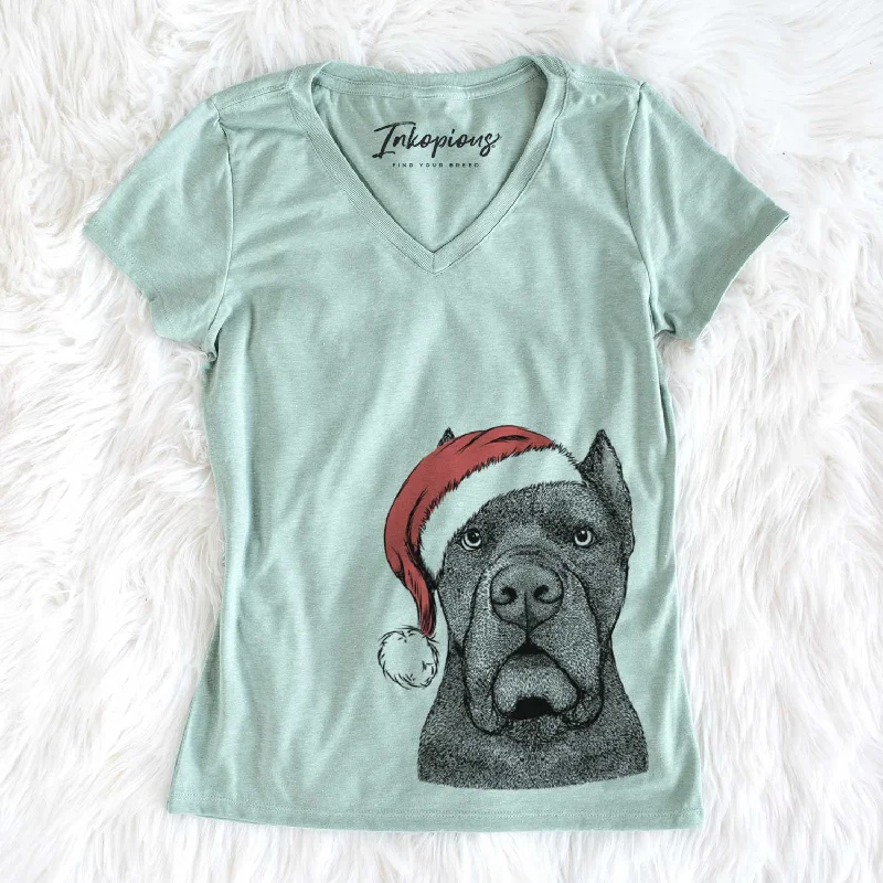 Santa Bruno the Cane Corso - Women's V-neck Shirt-- Fashionable Trendy Casual