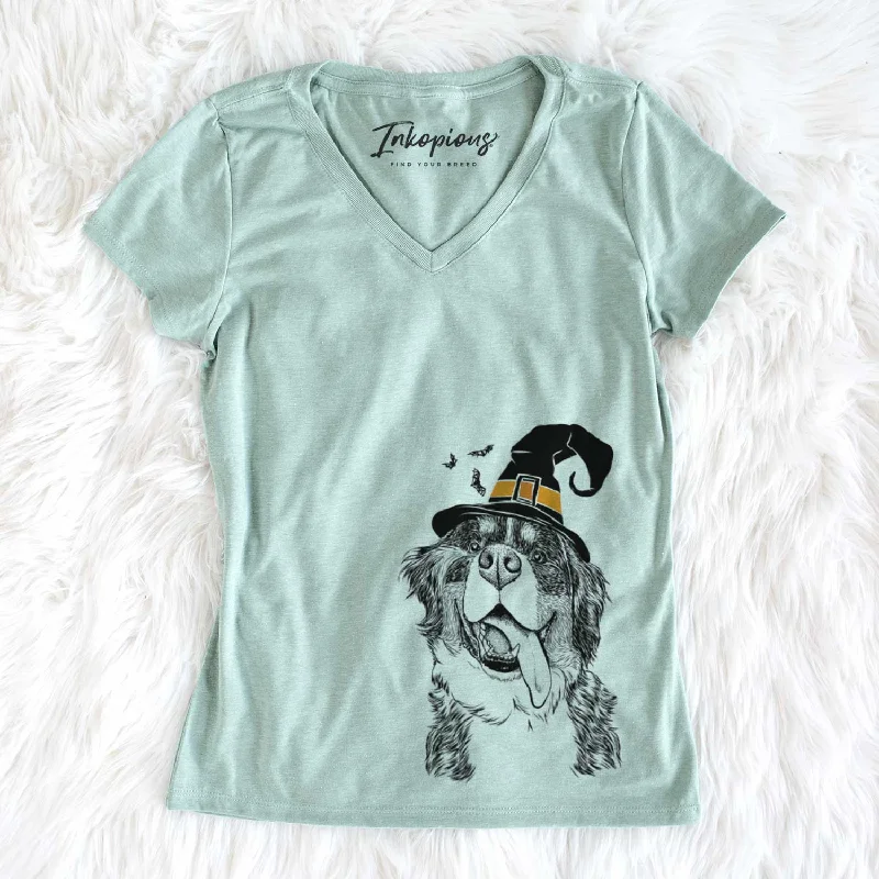 Witch Theo the Bernese Mountain Dog - Women's V-neck Shirt-- Wool Fabric Cashmere Fabric Tweed Fabric Witch Theo the Bernese Mountain Dog - Women's V-neck Shirt-- Wool Fabric Cashmere Fabric Tweed Fabric