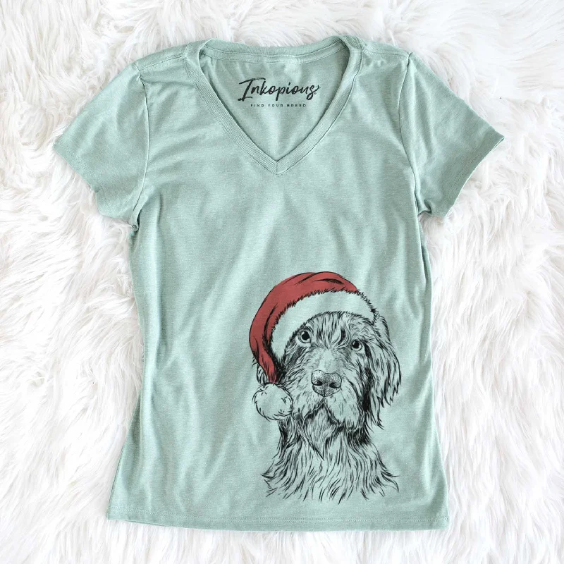 Santa Doc Holliday the Pudelpointer - Women's V-neck Shirt-- Mesh Canvas Denim