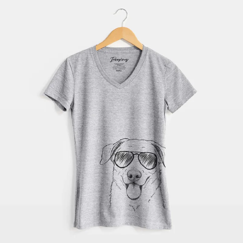 Aviator Hudson the Shepherd - Women's V-neck Shirt-- Solid Color Striped Floral