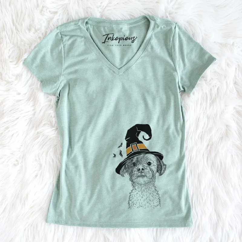 Witch Louise the Havanese - Women's V-neck Shirt-- Fitted T-Shirt Seamless Stretchy