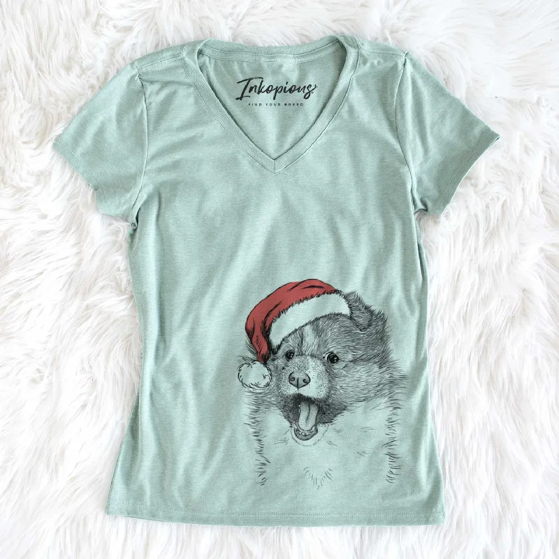 Santa Dylan the Shetland Sheepdog - Women's V-neck Shirt-- Layered Multi-layer Single Layer Santa Dylan the Shetland Sheepdog - Women's V-neck Shirt-- Layered Multi-layer Single Layer