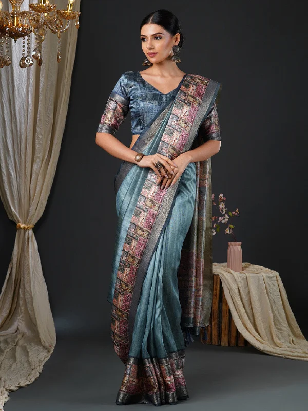 Women's Mysore Silk Grey Printed Designer Saree With Blouse Piece Modern Oversized Blouse Women's Mysore Silk Grey Printed Designer Saree With Blouse Piece Modern Oversized Blouse