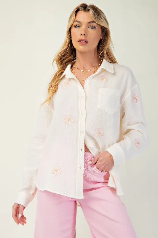 Embo detailed cotton gauze button down shirt-- Lace Blend Ribbed Blend Corduroy Blend Embo detailed cotton gauze button down shirt-- Lace Blend Ribbed Blend Corduroy Blend