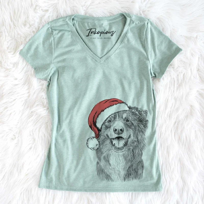 Santa Aussie Parker the Australian Shepherd - Women's V-neck Shirt-- Wool Fabric Cashmere Fabric Tweed Fabric Santa Aussie Parker the Australian Shepherd - Women's V-neck Shirt-- Wool Fabric Cashmere Fabric Tweed Fabric