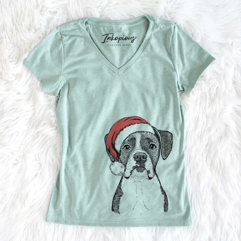 Santa Annie the Boxer - Women's V-neck Shirt-- Faux Fur Fabric Real Fur Fabric Shearling Fabric Santa Annie the Boxer - Women's V-neck Shirt-- Faux Fur Fabric Real Fur Fabric Shearling Fabric