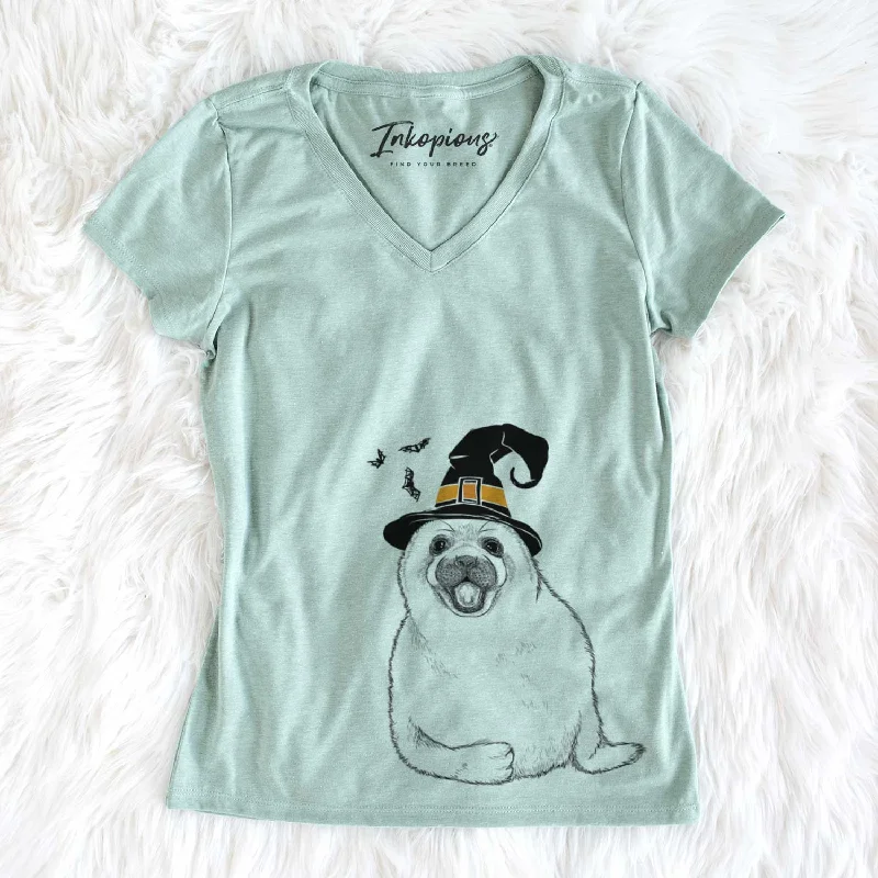 Witch Bub the Harp Seal - Women's V-neck Shirt-- Striped Floral Plaid
