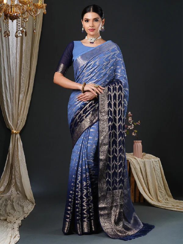 Women's Georgette Blue Woven Design Designer Saree With Blouse Piece Wrap Front Blouse Women's Georgette Blue Woven Design Designer Saree With Blouse Piece Wrap Front Blouse