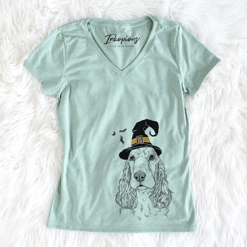 Witch Henry the English Cocker Spaniel - Women's V-neck Shirt-- Solid Print Embellished Witch Henry the English Cocker Spaniel - Women's V-neck Shirt-- Solid Print Embellished