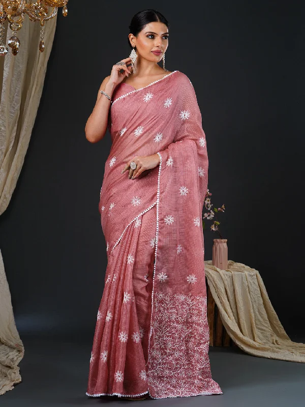 Women's Kota Doria Cotton Rust Embroidered Designer Saree With Blouse Piece Chic Square Blouse Women's Kota Doria Cotton Rust Embroidered Designer Saree With Blouse Piece Chic Square Blouse