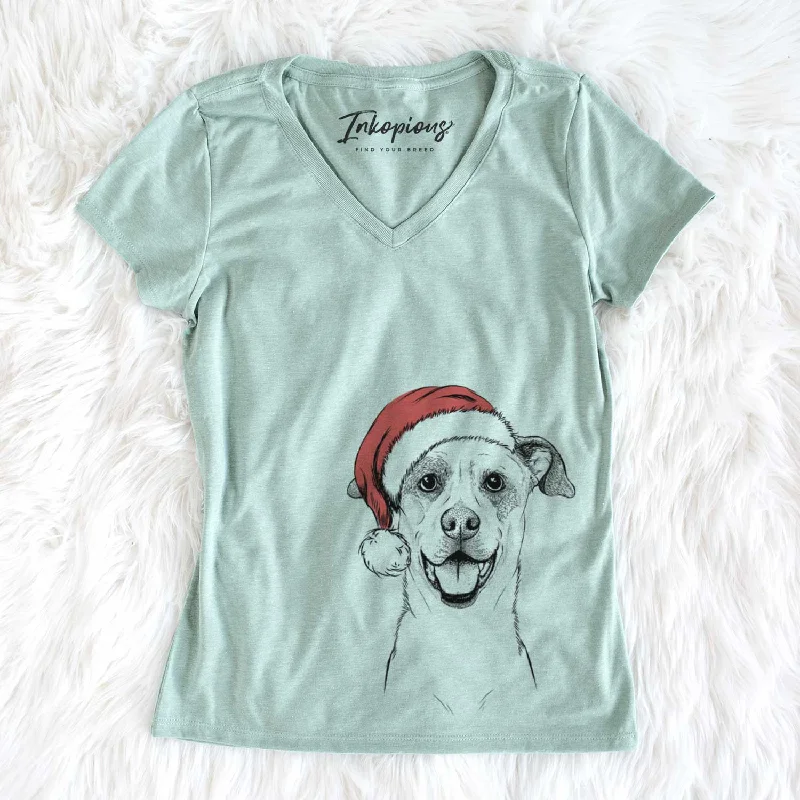 Santa Buffy the Mixed Breed - Women's V-neck Shirt-- Handmade Hand-knitted Hand-woven Santa Buffy the Mixed Breed - Women's V-neck Shirt-- Handmade Hand-knitted Hand-woven