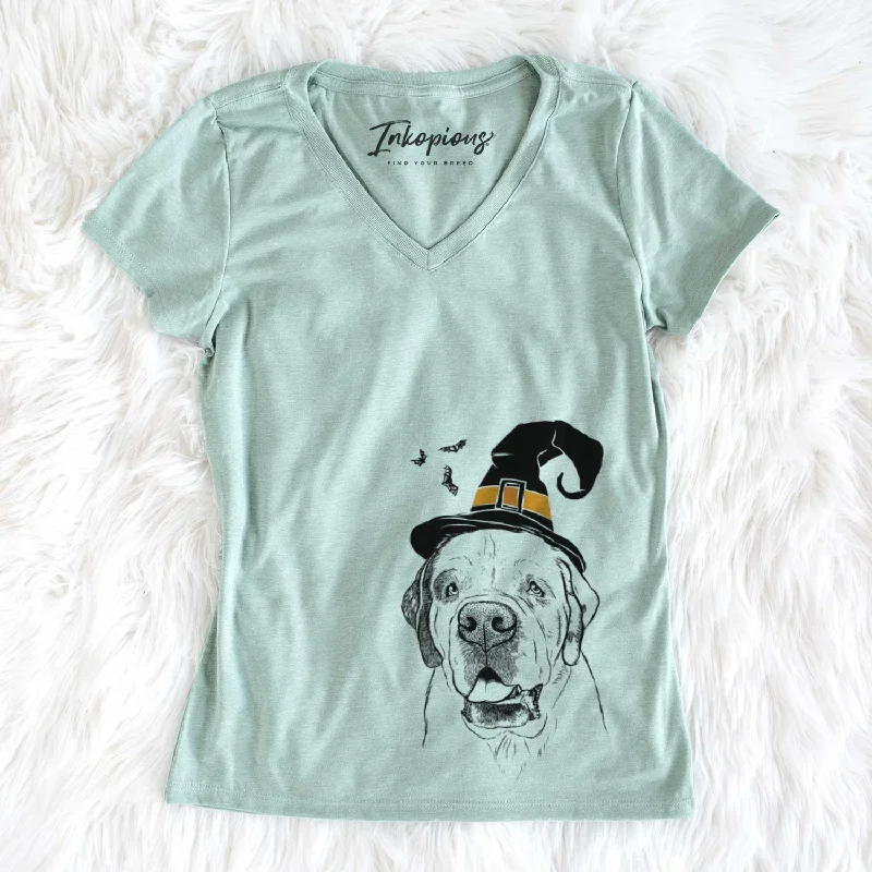 Witch Wendy the Saint Bernard - Women's V-neck Shirt-- Elasticated Padded Insulated