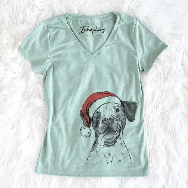 Santa Cola the Catahoula - Women's V-neck Shirt-- Nylon Fabric Polyester Fabric Spandex Fabric Santa Cola the Catahoula - Women's V-neck Shirt-- Nylon Fabric Polyester Fabric Spandex Fabric