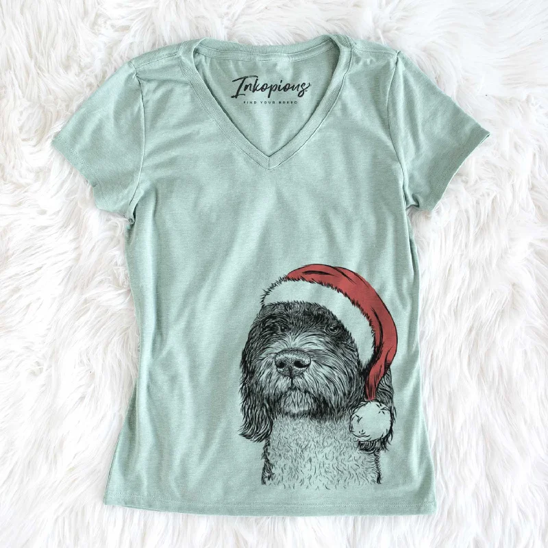 Santa Chris the Portuguese Water Dog - Women's V-neck Shirt-- Cashmere Blend Cotton Blend Poly Blend Santa Chris the Portuguese Water Dog - Women's V-neck Shirt-- Cashmere Blend Cotton Blend Poly Blend