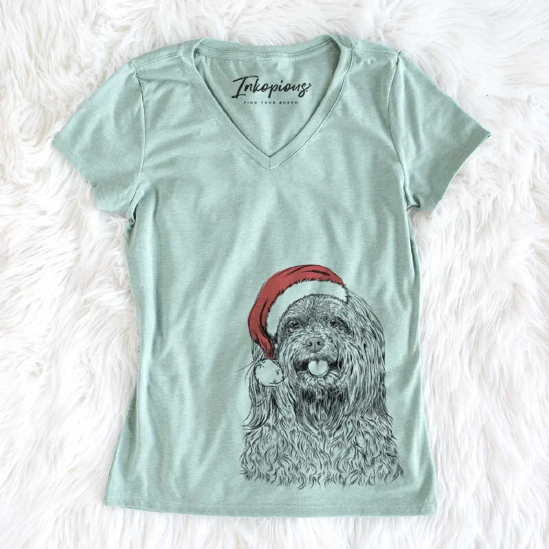 Santa Annie the Mixed Breed - Women's V-neck Shirt-- Fleece Fabric Down Fabric Feather Fabric Santa Annie the Mixed Breed - Women's V-neck Shirt-- Fleece Fabric Down Fabric Feather Fabric