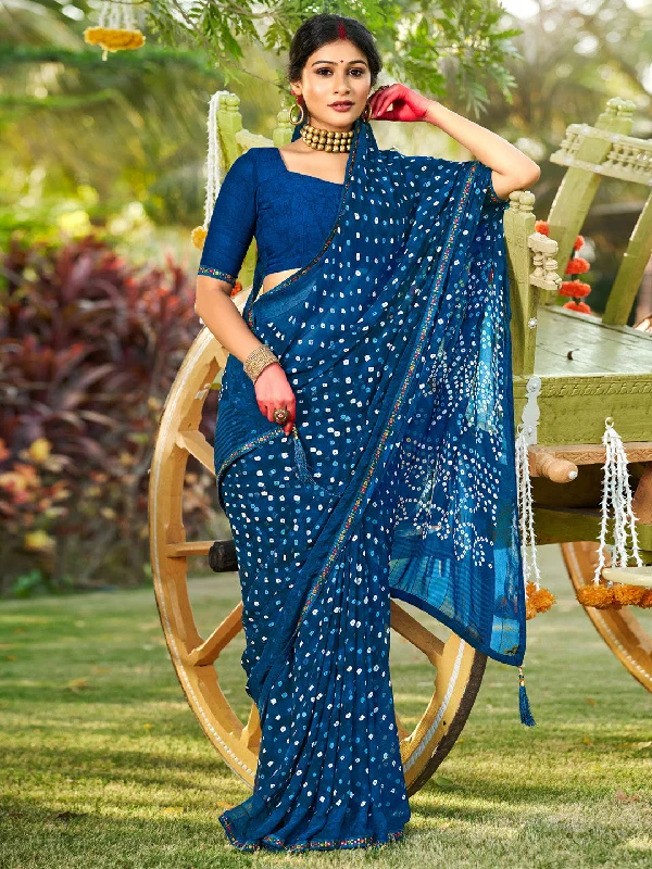 Women's Pure Georgette Navy Blue Embellished Designer Saree With Blouse Piece Silky Draped Blouse Women's Pure Georgette Navy Blue Embellished Designer Saree With Blouse Piece Silky Draped Blouse