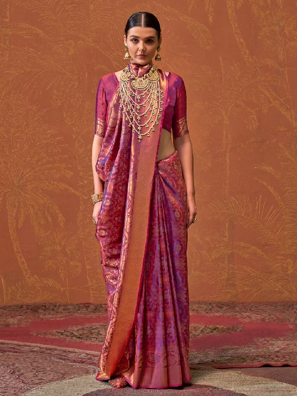 Women's Silk Blend Magenta Woven Design Designer Saree With Blouse Piece Classic Minimalist Blouse Women's Silk Blend Magenta Woven Design Designer Saree With Blouse Piece Classic Minimalist Blouse