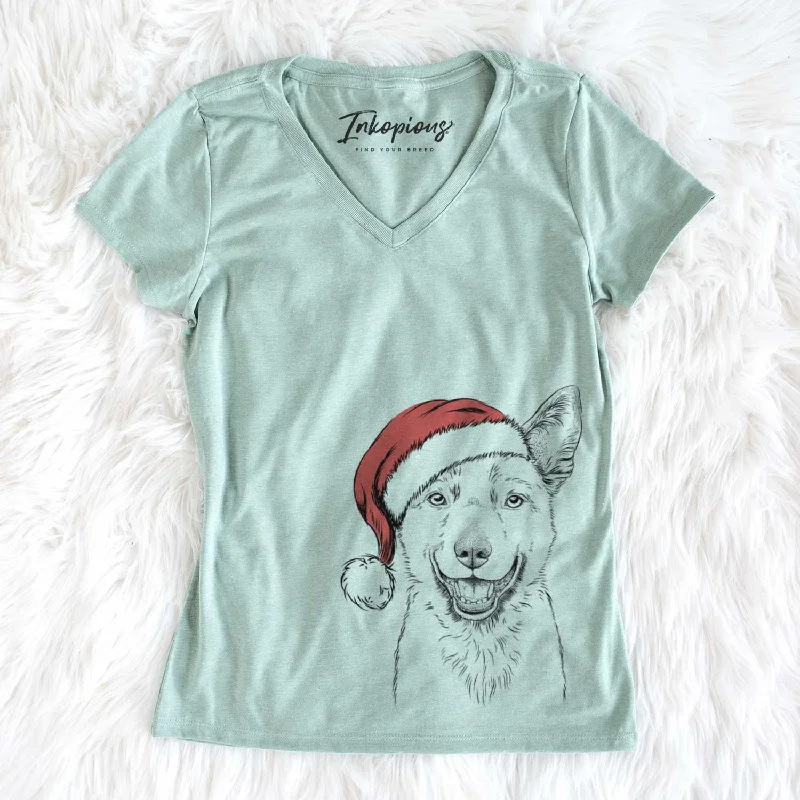Santa Arden the Australian Kelpie - Women's V-neck Shirt-- Notch Collar Peter Pan Collar Cowl Neck Santa Arden the Australian Kelpie - Women's V-neck Shirt-- Notch Collar Peter Pan Collar Cowl Neck