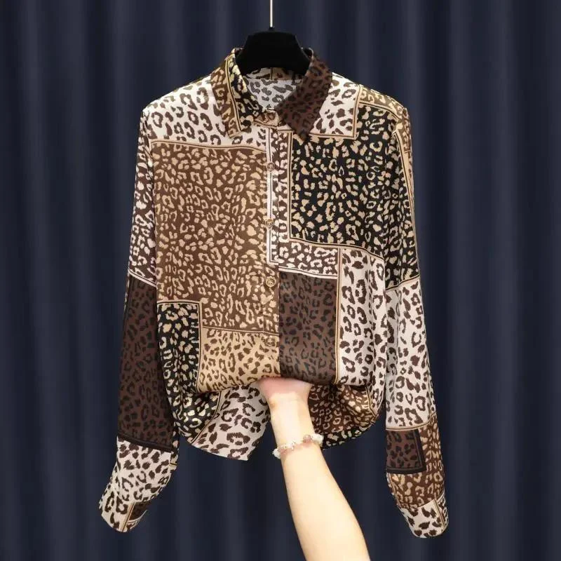 Elegant Leopard Print shirt for women Trendy and Timeless-- Silk Blend Satin Velvet