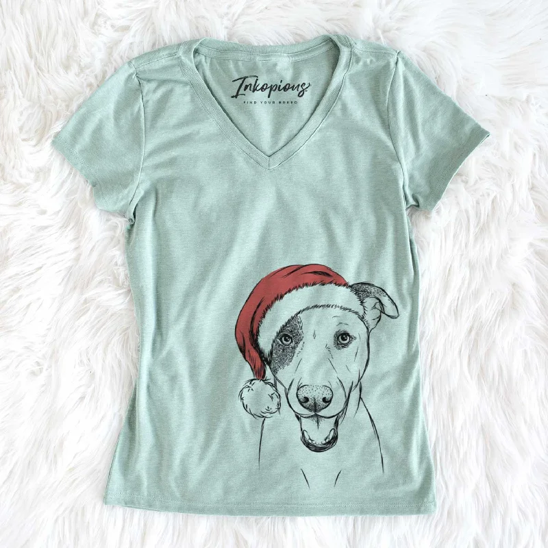Santa Bucky the Mixed Breed - Women's V-neck Shirt-- Anti-Shrink Durable Soft
