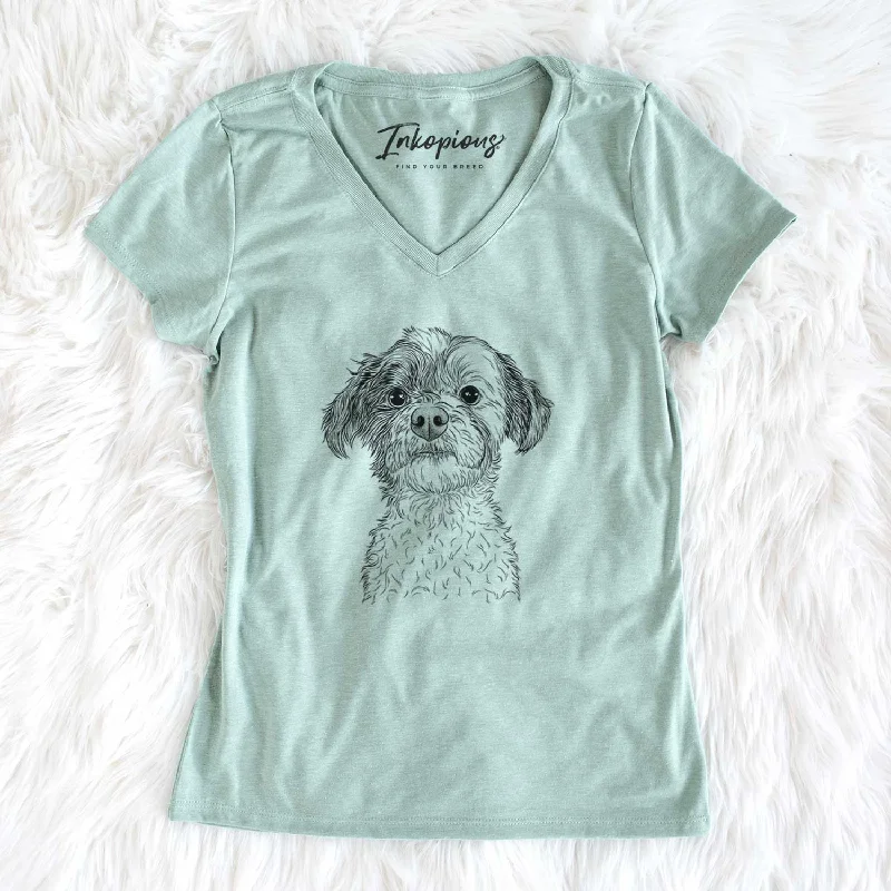 Bare Louise the Havanese - Women's V-neck Shirt-- Collared T-Shirt Boat Neck A-Line