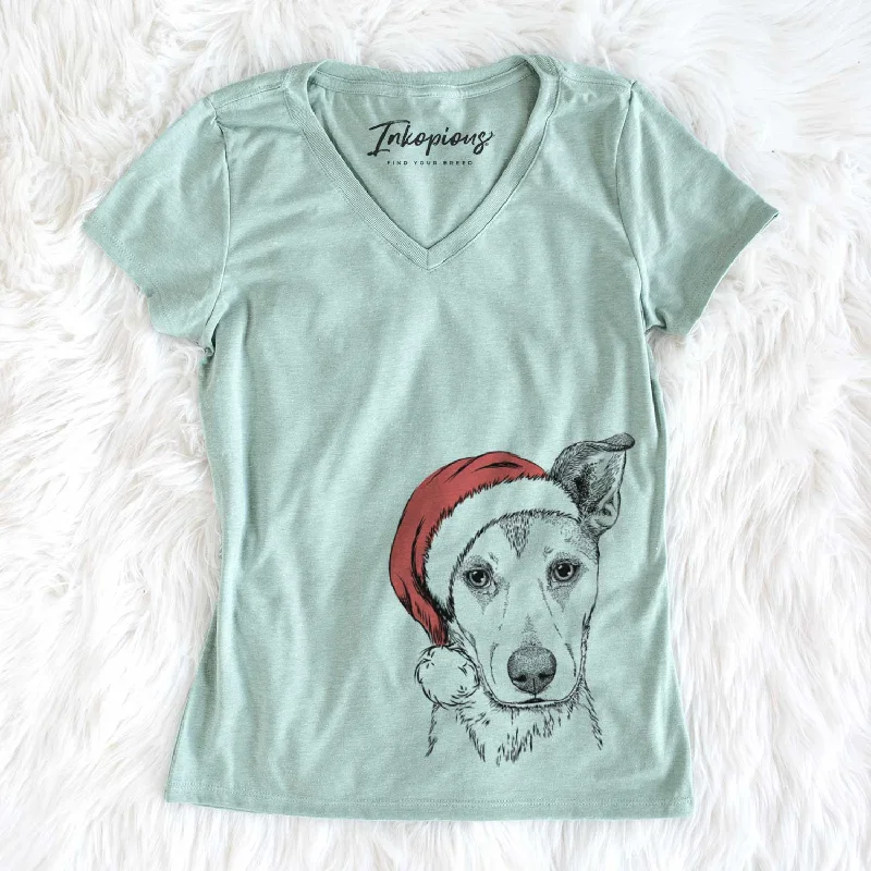 Santa Coral the Mixed Breed - Women's V-neck Shirt-- Wool Fabric Cashmere Fabric Tweed Fabric Santa Coral the Mixed Breed - Women's V-neck Shirt-- Wool Fabric Cashmere Fabric Tweed Fabric