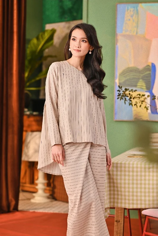 The Capai Women Foxy Blouse - Champagne Pinstripe Backless Summer Blouse