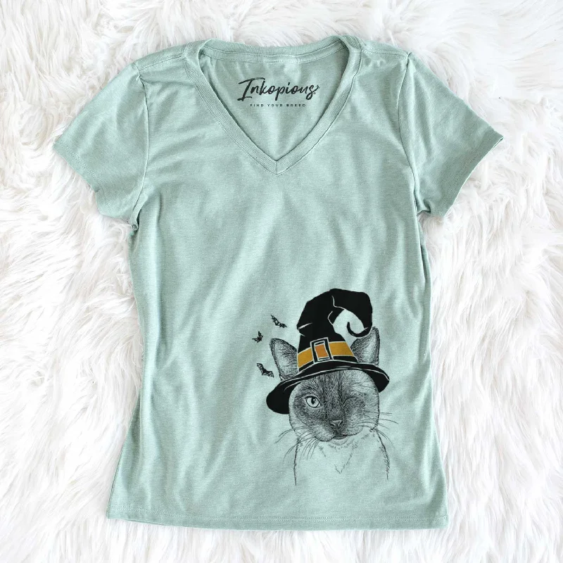 Witch Hoggle the Siamese Cat - Women's V-neck Shirt-- Cashmere Blend Cotton Blend Poly Blend Witch Hoggle the Siamese Cat - Women's V-neck Shirt-- Cashmere Blend Cotton Blend Poly Blend