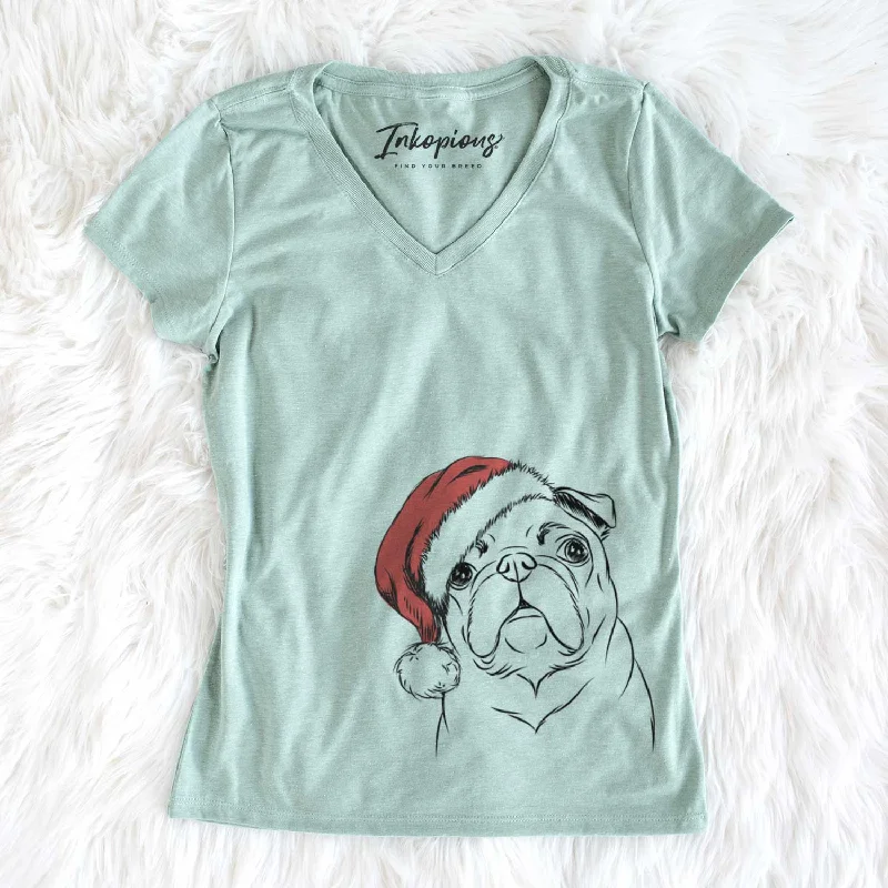 Santa Darling Chloe the Pug - Women's V-neck Shirt-- Mesh Blend Leather Blend Suede Blend Santa Darling Chloe the Pug - Women's V-neck Shirt-- Mesh Blend Leather Blend Suede Blend
