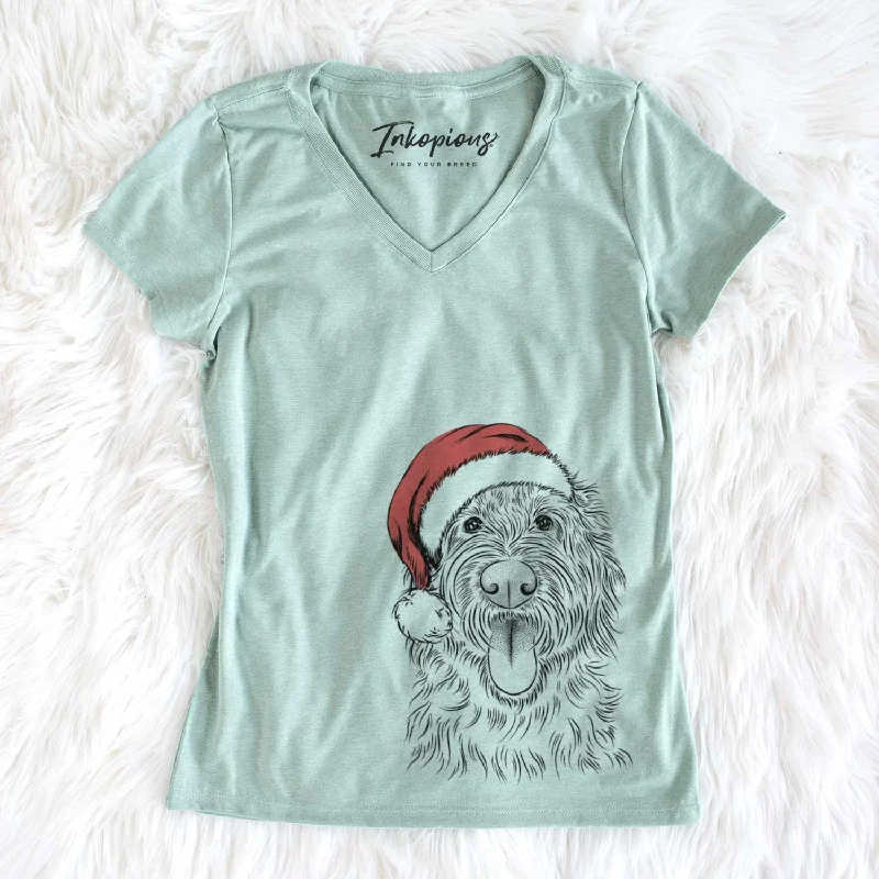 Santa Bennett the Doodle - Women's V-neck Shirt-- Fleece Fabric Down Fabric Feather Fabric Santa Bennett the Doodle - Women's V-neck Shirt-- Fleece Fabric Down Fabric Feather Fabric