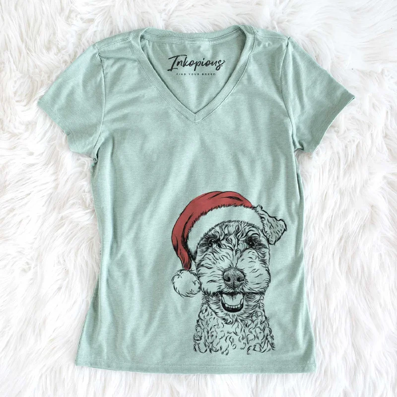 Santa Fintan the Irish Troodle - Women's V-neck Shirt-- Cashmere Blend Cotton Blend Poly Blend Santa Fintan the Irish Troodle - Women's V-neck Shirt-- Cashmere Blend Cotton Blend Poly Blend