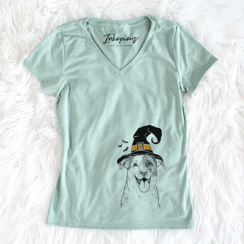 Witch Archer the Shepherd Mix - Women's V-neck Shirt-- Houndstooth Herringbone Solid Witch Archer the Shepherd Mix - Women's V-neck Shirt-- Houndstooth Herringbone Solid