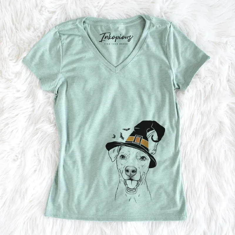 Witch Radar the Pitbull Mix - Women's V-neck Shirt-- Collared Crew Neck Turtle Neck