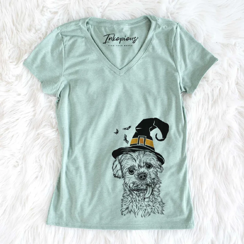 Witch Tiny Titan the Shih Tzu - Women's V-neck Shirt-- Houndstooth Herringbone Solid Witch Tiny Titan the Shih Tzu - Women's V-neck Shirt-- Houndstooth Herringbone Solid