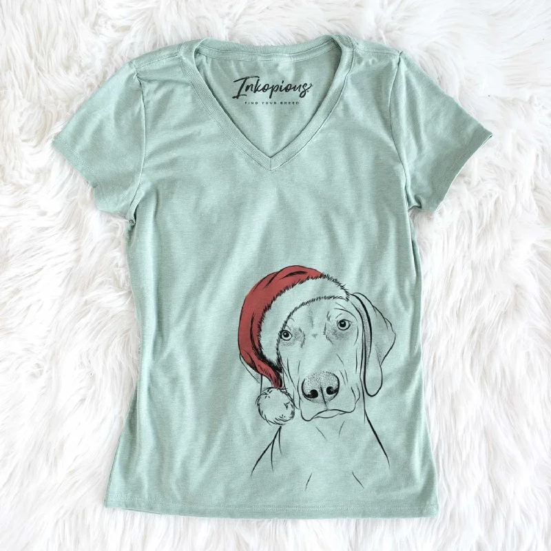 Santa Benelli the Vizsla - Women's V-neck Shirt-- Rayon Fabric Velvet Fabric Corduroy Fabric Santa Benelli the Vizsla - Women's V-neck Shirt-- Rayon Fabric Velvet Fabric Corduroy Fabric