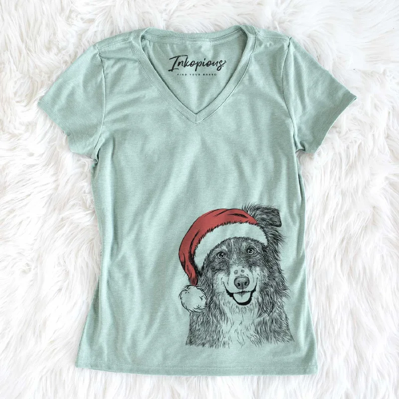 Santa Aushe the Australian Shepherd - Women's V-neck Shirt-- Lace Blend Ribbed Blend Corduroy Blend Santa Aushe the Australian Shepherd - Women's V-neck Shirt-- Lace Blend Ribbed Blend Corduroy Blend