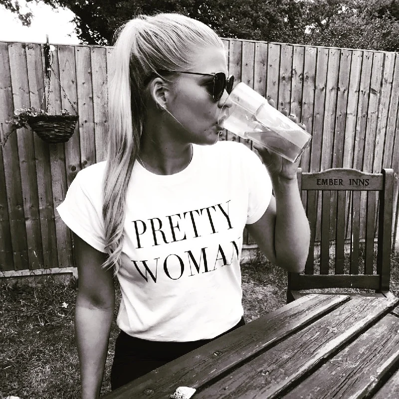 PRETTY WOMAN - SLOGAN T SHIRT CT072-- Nylon Fabric Polyester Fabric Spandex Fabric