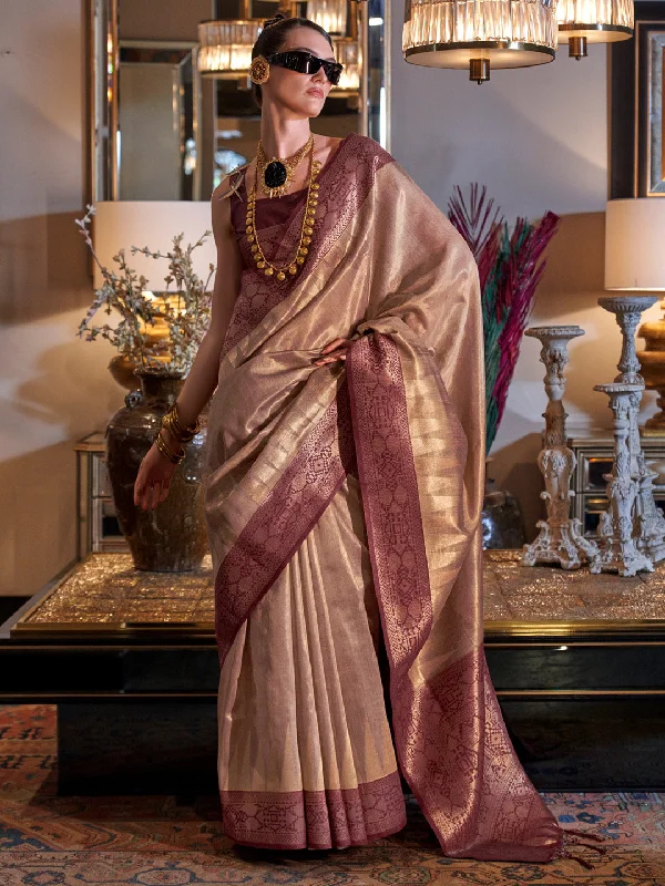 Women's Tissue Brown Woven Design Designer Saree With Blouse Piece Relaxed Fit Blouse Women's Tissue Brown Woven Design Designer Saree With Blouse Piece Relaxed Fit Blouse