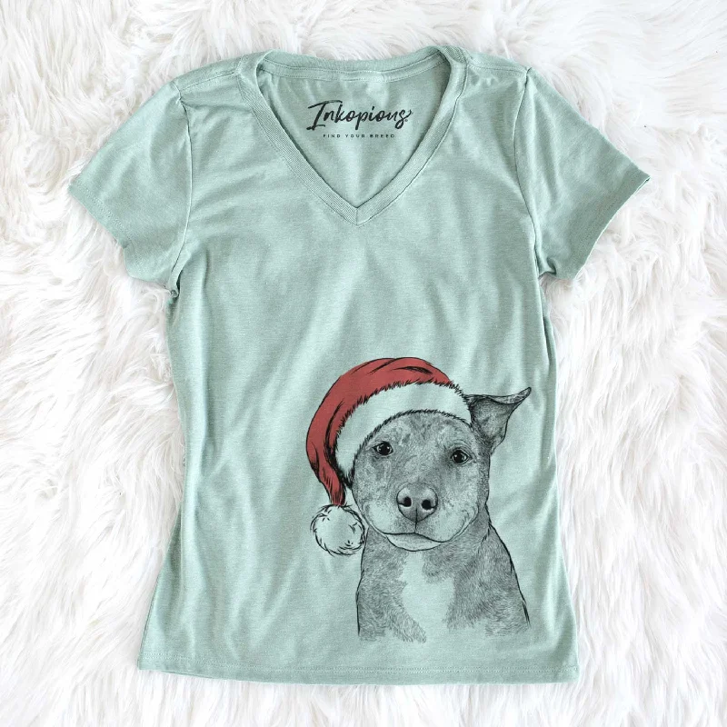 Santa Cody the Catahoula Mix - Women's V-neck Shirt-- Rayon Fabric Velvet Fabric Corduroy Fabric Santa Cody the Catahoula Mix - Women's V-neck Shirt-- Rayon Fabric Velvet Fabric Corduroy Fabric