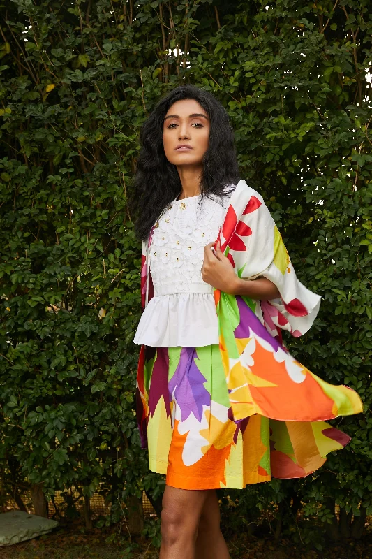 The Ash Floral Shirt-- Hooded Caped Shawl Collar
