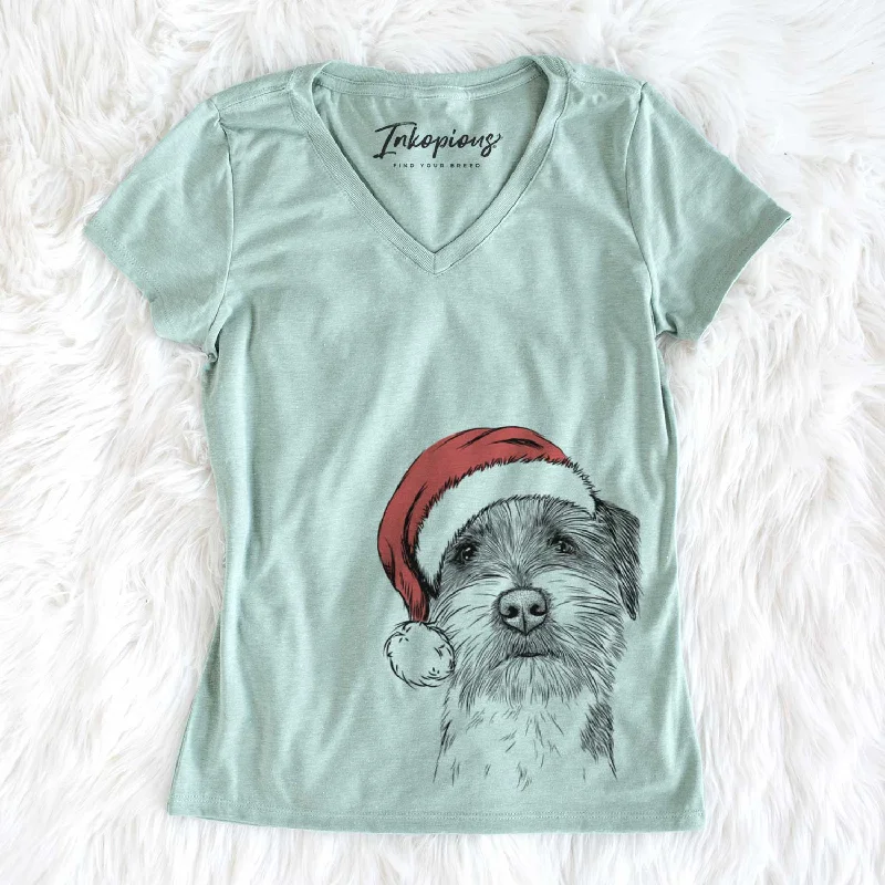 Santa Feis the Parson Russell Terrier - Women's V-neck Shirt-- Houndstooth Herringbone Solid Santa Feis the Parson Russell Terrier - Women's V-neck Shirt-- Houndstooth Herringbone Solid