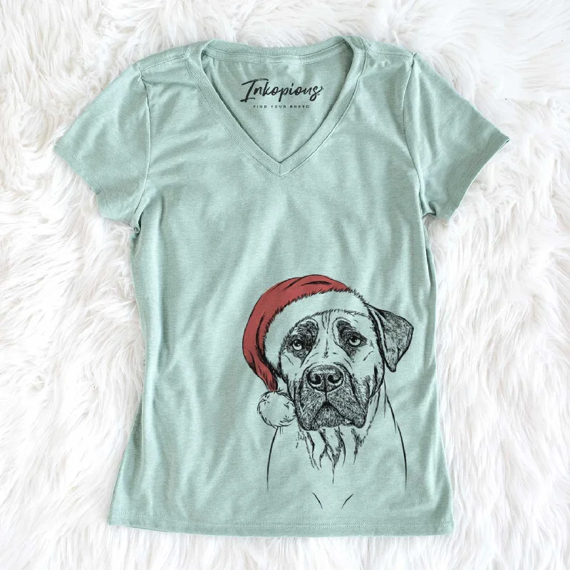 Santa Boris the Boerboel - Women's V-neck Shirt-- Lace Blend Ribbed Blend Corduroy Blend Santa Boris the Boerboel - Women's V-neck Shirt-- Lace Blend Ribbed Blend Corduroy Blend