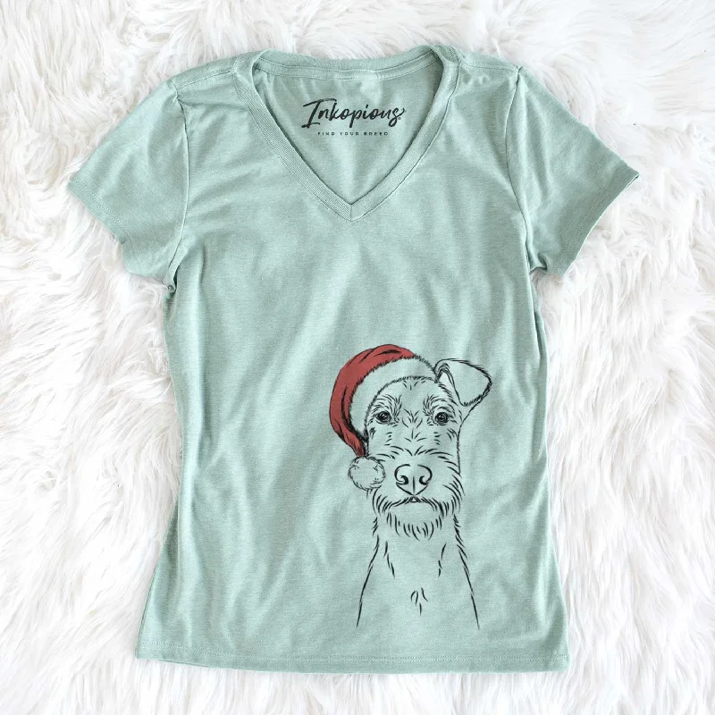 Santa Connor the Irish Terrier - Women's V-neck Shirt-- Fleece Fabric Down Fabric Feather Fabric Santa Connor the Irish Terrier - Women's V-neck Shirt-- Fleece Fabric Down Fabric Feather Fabric