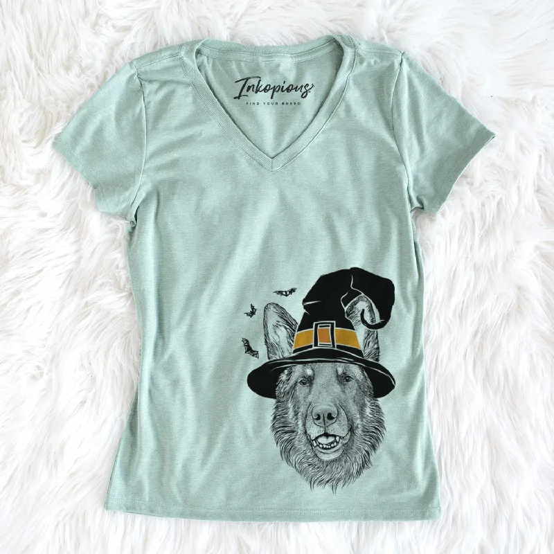 Witch Sammie the German Shepherd - Women's V-neck Shirt-- Boxy Fit Fitted Loose